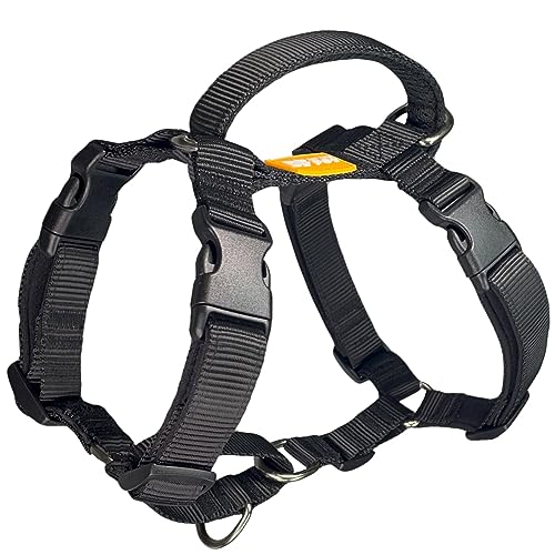 DF Freedom Martingale-Hundegeschirr, kein Ziehen, einfacher Griff, ausbruchsicher, 5-Punkt-Hundegeschirr, mit Clip vorne und hinten, einfaches Gehen und Training, Schwarz, Brustumfang: 48,3 - 55,9 cm von DF