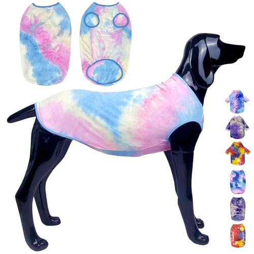 D.E.E Hund Sommer Shirts Hund Tank Top Ärmellose Hundeshirts für große Hunde Hundeweste Tie Dye Hundekleidung Hund T-Shirts Mädchen Junge (L, Westeblau) von D.E.E