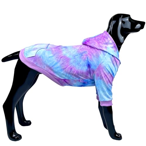 D.E.E Hunde-Kapuzenpullover, große Größe, Baumwolle, Haustier-Kapuzenpullover, Batikfärbung, Hundekleidung für große Hunde, Mädchen, Jungen (Größe XL, Violett) von D.E.E