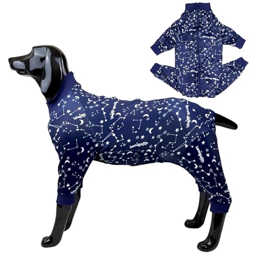 D.E.E Hunde-Pyjama, Baumwolle, verhindert Lecken von Wunden, für große Hunde, für Mädchen und Jungen, leichte Hunde-Jumpsuits (ZipGalaxyDark, 3XL, Brustumfang ca. 88,9 cm) von D.E.E