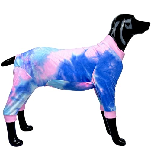 D.E.E Hunde-Pyjama, Einteiler für große Hunde, Batikfärbung, für große Hunde, Mädchen, Jungen, Hunde-Jumpsuit, 4 Beine, Rosa, Größe 4XL von D.E.E