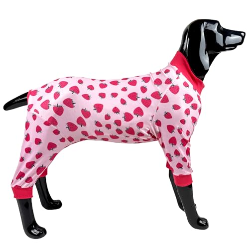 D.E.E Hunde-Pyjama, große Größe, Baumwolle, verhindert Lecken von Wunden, für große Hunde, für Mädchen und Jungen, leichte Hunde-Jumpsuits (Erdbeere, Größe 2XL) von D.E.E