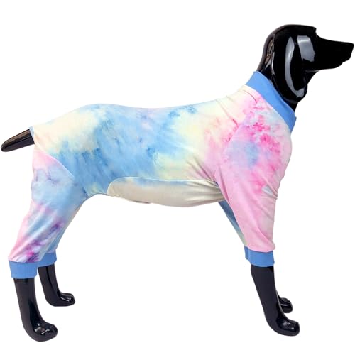 D.E.E Hunde-Pyjama für Pitbulls, Hunde-Jumpsuits für große Hunde, vollständige Abdeckung, Hunde-Shirt, Batikfärbung, Hundekleidung (Blau, Größe 3XL) von D.E.E