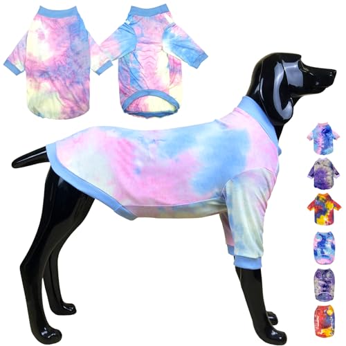 D.E.E Hunde Shirts Hund Sommer T-Shirts Hundeshirt für große Hunde Tie Dye Hundekleidung Hundeshirt Mädchen Junge Hund Shirt Groß (2XL, Blau) von D.E.E