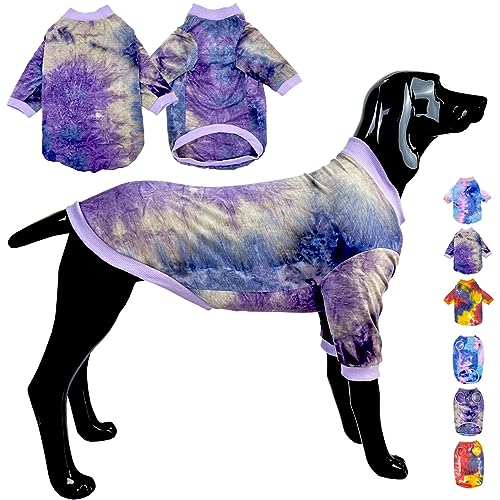 D.E.E Hunde-Shirt, Baumwolle, Batikfärbung, leicht, für Mädchen und Jungen, Größe L (49,8 cm Rücken und 60 cm Brustumfang), Violett von D.E.E