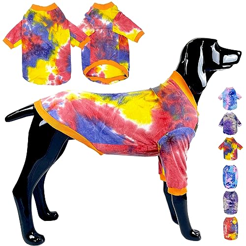 D.E.E Hunde-Shirts, Baumwolle, Hunde-T-Shirt, für große Hunde, Batikfärbung, Hundebekleidung, Hunde-Shirt, Mädchen, Jungen, Hunde-Shirt, Größe L (2XL, Orange) von D.E.E