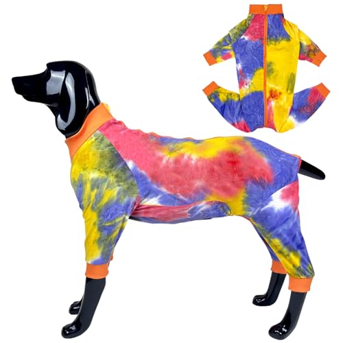 D.E.E Hunde-Pyjama, große Baumwolle, warm und bequem, leicht, verhindert Lecken von Wunden (Reißverschluss, Orange, XL (55 cm Rücken)) von D.E.E