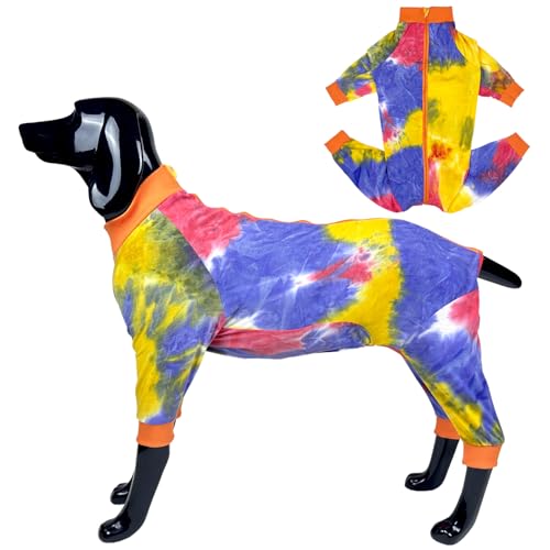 D.E.E Hunde-Pyjama, große Baumwolle, warm und bequem, leicht, verhindert Lecken von Wunden (Reißverschluss, Orange, XL (55 cm Rücken)) von D.E.E