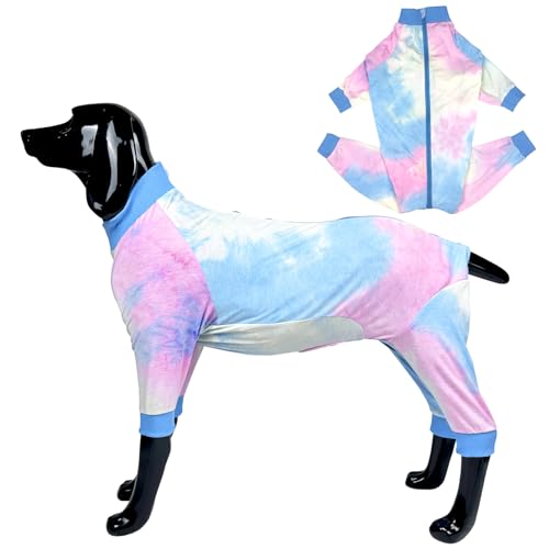 D.E.E Hunde-Pyjama, große Baumwolle, warm und bequem, leicht, verhindert Lecken von Wunden (Reißverschluss, Blau, XL (55 cm Rücken)) von D.E.E