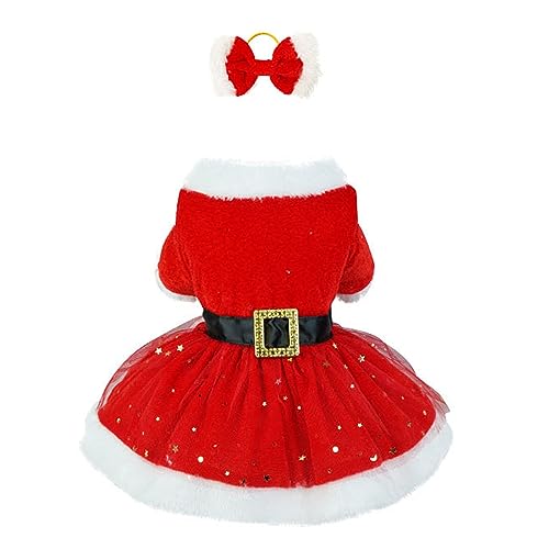 DACONGMING Hunde Weihnachtskostüm, Warm Niedlich Hundekleid Welpenrock, Schöne Elegante Haustier Weihnachtskostüm für Chihuahua Pudel Französische Bulldogge und andere kleine Hunde (Red #4, XL) von DACONGMING