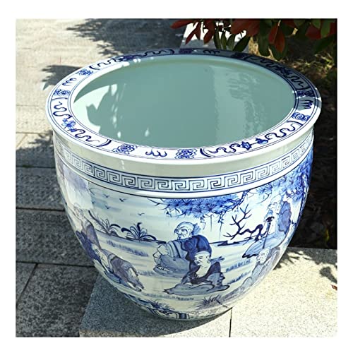 Transparenter Blumentopf für Aquarien, chinesischer Stil, Keramik, Goldfischbecken, handbemalt, blau und weiß, Koi-Becken, Innenhof, Balkon (54 cm) von DACUDA