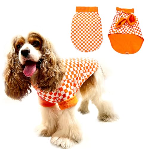 Warme Hundejacke, kariert, winddicht, mit Fleece gefüttert, Herbstkleidung für kleine, mittelgroße und große Hunde (Orange, Größe M) von DADAiBALL