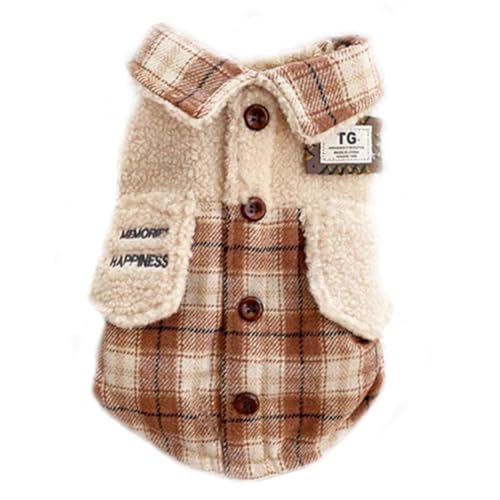 Winddichte warme Jacke für Hunde: Kaltwettermantel mit Revers, Berber-Fleece, extra warm, Knopf-Design für kleine Hunde (Braun, Größe M) von DADAiBALL