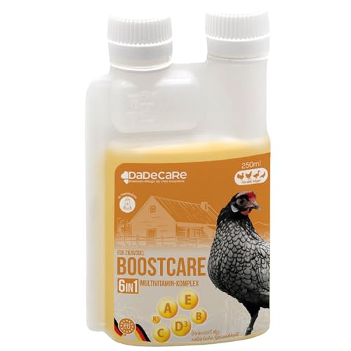 DADECARE Boostcare 6-in-1 Multivitamin, 250 ml, Vögel | Vitamine A-E-D-C-B| Ergänzungsfuttermittel für Hühner, Hühner, Tauben, Papageien und Wellensittiche mit Dosierer von DADECARE