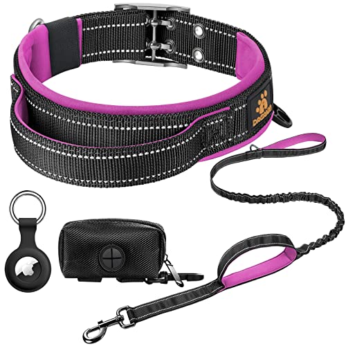 DAGANXI Hundehalsband, Verstellbares, weiches Neopren, gepolstert, atmungsaktiv, reflektierender Streifen, Nylonhalsband für kleine, mittelgroße und große Hunde, mit Airtags-Hülle und von DAGANXI