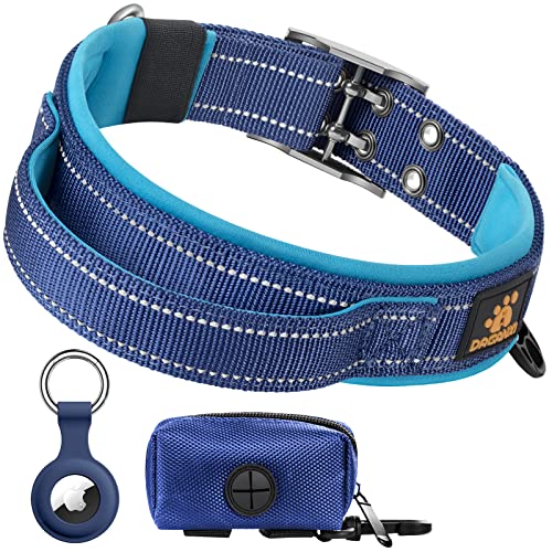 DAGANXI Hundehalsband Verstellbares, weiches Neopren Gepolstert Atmungsaktiv Reflektierender Streifen Nylon Halsband für kleine, mittelgroße und große Hunde, mit Airtags-Hülle und von DAGANXI