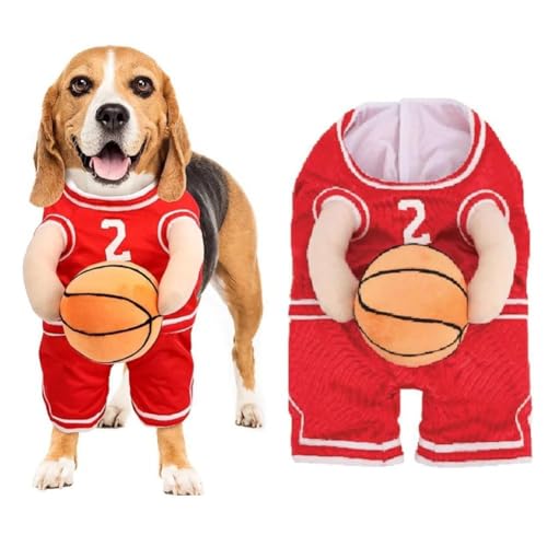 DAGESVGI 3er-Set Hunde-Basketball-Kostüm mit Ball, Basketball-Hundekostüm, Halloween-Kostüm, Basketballspieler-Kostüm für Hunde, Cosplay-Outfits, rote Basketball-Anzüge von DAGESVGI