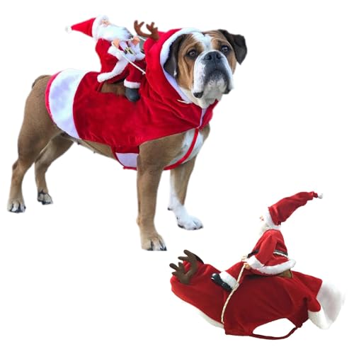 Weihnachtsmann-Hundekostüm, Weihnachtsmann-Kleidung, Weihnachtsmann-Reitkleidung, Haustier-Kostüm, Cosplay-Kostüm, Hund und Katze, Kapuzenjacke, Party-Outfit für Welpen, Kätzchen, kleine Haustiere von DAGESVGI