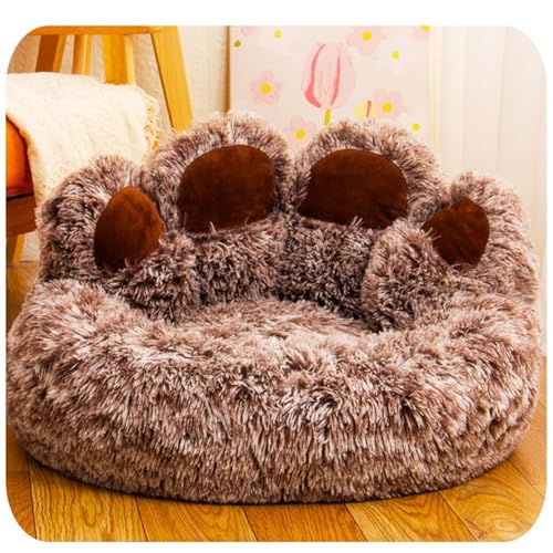 Plüsch-Haustierbett, niedliches Haustier-Katzennest, gemütliches Schlummern, für drinnen und draußen, waschbare Möbel für Hunde, Katzenbett, Katzennest für Katzen, Kaninchen (Color : Brown, Size : L von DAGIN