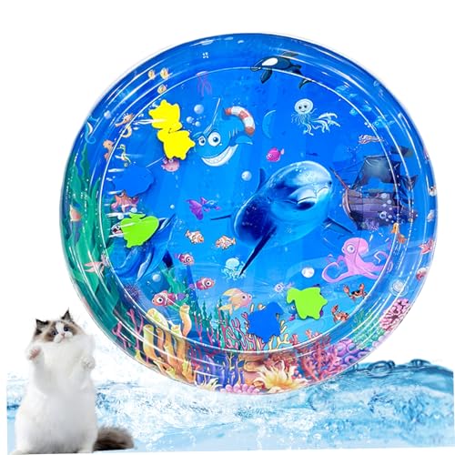 DAGLLGEW Wassermatte Baby Sensorisch 26 Zoll Katzen Wassermatte Runde wasserfüllbare ＆ aufblasbare Wasserspielmatte verdicken PVC Wasserssensorische Spielmatte Interaktive Bauchzeit Wassermatte von DAGLLGEW