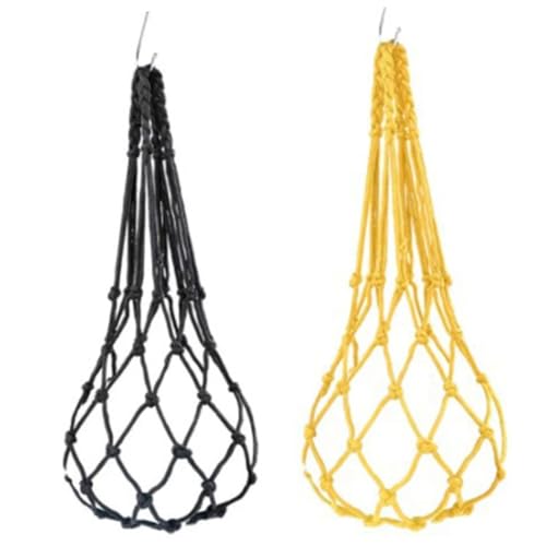 DAGLLGEW Hen Kohlfütterung Hanges Gemüse Obstspieße Gemüse String Beutel Feeder Spielzeug für Hühnerdecke kleine Vögel Schwarze gelbe 2pcs von DAGLLGEW