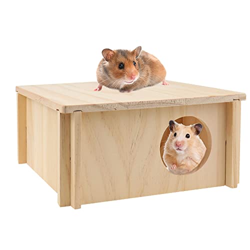 DAGORD Holz Hamsterhaus Hamster Versteck 20x20x9.5cm Hamster Eckhaus Meerschweinchen Haus Holz Hamsterhaus mit Abnehmbares Dach für Zwerghamster Rennmäuse Degus Stachelmäuse kleine Haustiere von DAGORD