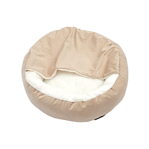 DAIHAN Halb überdachtes Katzen Kissen und Decke Höhle Katzenbett Schlafkissen Komfortabel Plüsch Fleece Pet Mat Pad Nest-Haustierbett in Rund Doughnut Form Schlafsack für Welpen und Katzen Beige 50cm von DAIHAN