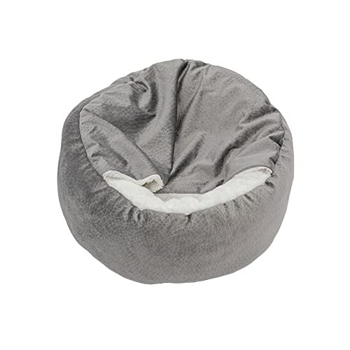 DAIHAN Halb überdachtes Katzen Kissen und Decke Höhle Katzenbett Schlafkissen Komfortabel Plüsch Fleece Pet Mat Pad Nest-Haustierbett in Rund Doughnut Form Schlafsack für Welpen und Katzen Grau 70cm von DAIHAN