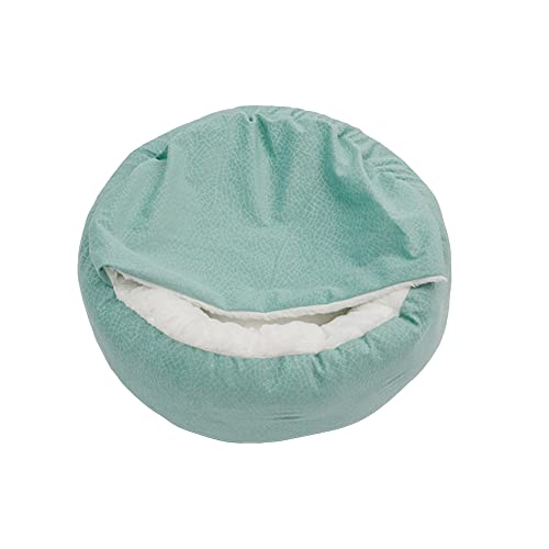 DAIHAN Halb überdachtes Katzen Kissen und Decke Höhle Katzenbett Schlafkissen Komfortabel Plüsch Fleece Pet Mat Pad Nest-Haustierbett in Rund Doughnut Form Schlafsack für Welpen und Katzen Grün 50cm von DAIHAN