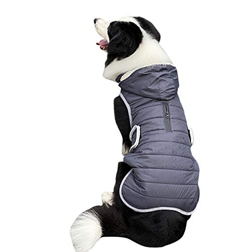 DAIHAN Hundejacke für Hunde, Wasserdicht Hundemantel Gefüttert Warmem Hund Jacke Mantel Ärmellose Weste Schneeanzug mit Kapuze Winterjacke Warm Weste Hundekleidung,Dunkelgrau,M von DAIHAN