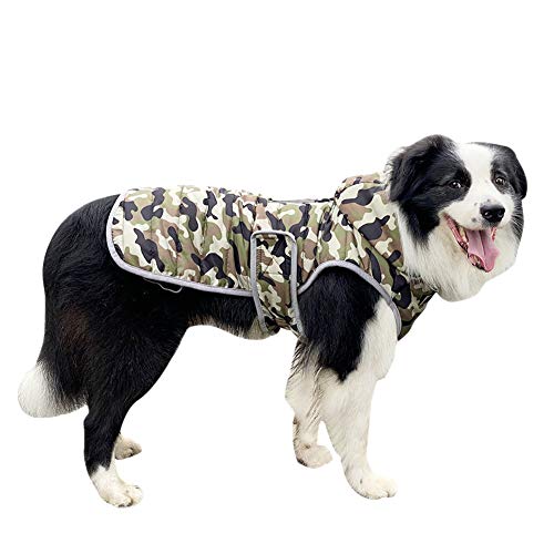 DAIHAN Hundejacke für Hunde, Wasserdicht Hundemantel Gefüttert Warmem Hund Jacke Mantel Ärmellose Weste Schneeanzug mit Kapuze Winterjacke Warm Weste Hundekleidung,Grüne Camo,L von DAIHAN