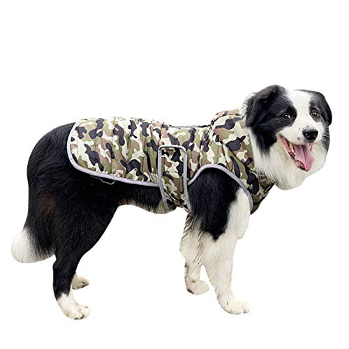 DAIHAN Hundejacke für Hunde, Wasserdicht Hundemantel Gefüttert Warmem Hund Jacke Mantel Ärmellose Weste Schneeanzug mit Kapuze Winterjacke Warm Weste Hundekleidung,Grüne Camo,M von DAIHAN