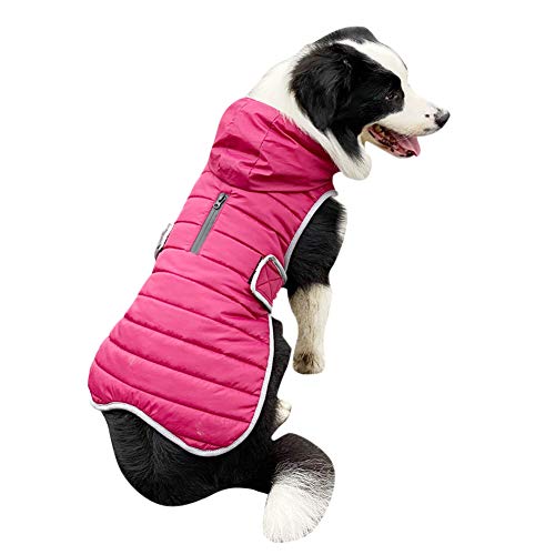 DAIHAN Hundejacke für Hunde, Wasserdicht Hundemantel Gefüttert Warmem Hund Jacke Mantel Ärmellose Weste Schneeanzug mit Kapuze Winterjacke Warm Weste Hundekleidung,Weinrot,L von DAIHAN