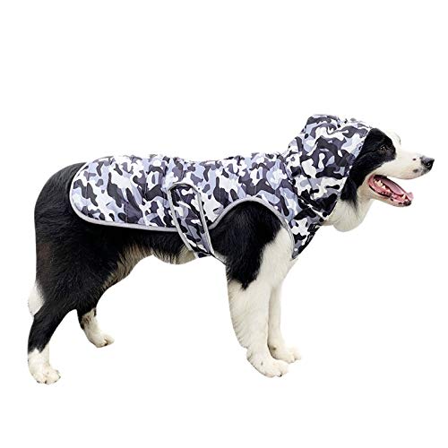 DAIHAN Hundejacke für Hunde, Wasserdicht Hundemantel Gefüttert Warmem Hund Jacke Mantel Ärmellose Weste Schneeanzug mit Kapuze Winterjacke Warm Weste Hundekleidung,Weiße Camo,M von DAIHAN