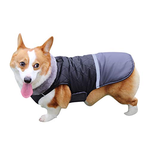 DAIHAN Hundemäntel mit Fleecekragen für Kleine Hunde, wasserdichte, Warme Welpenjacke Winterjacke Reflektierend Hundemantel Jacke Ärmellose Gepolsterte Weste,Schwarz,3XL von DAIHAN