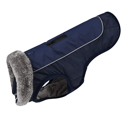 DAIHAN Hundemantel Winterjacke wasserdichte Jacke, Warm Regenmantel Gefütterter Puffer Weste mit Warm Pelzkragen Winddicht Verdicken Warme Hundejacke Hundepullover,Marine,M von DAIHAN