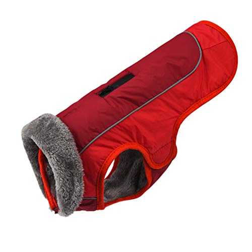 DAIHAN Hundemantel Winterjacke wasserdichte Jacke, Warm Regenmantel Gefütterter Puffer Weste mit Warm Pelzkragen Winddicht Verdicken Warme Hundejacke Hundepullover,Rot,3XL von DAIHAN