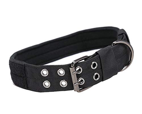 DAIHAN Militärisches Training Hochleistungs-Verstellbare Hundehalsband Weiches Hundehalsband mit D-Ring-Metallschnalle für mittelgroße Hunde SchwarzBLK L von DAIHAN