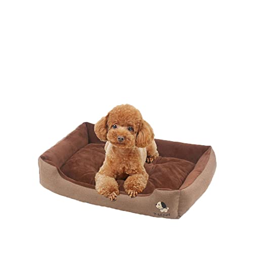 DAIHAN Plüsch Hundebett für Kleine Mittelgroße Hunde Hundesofa Waschbares Weiches Hundekorb Hundekörbchen mit Rutschfestem Kissen Haustierbett,Kaffee,XL(70x52x14cm) von DAIHAN