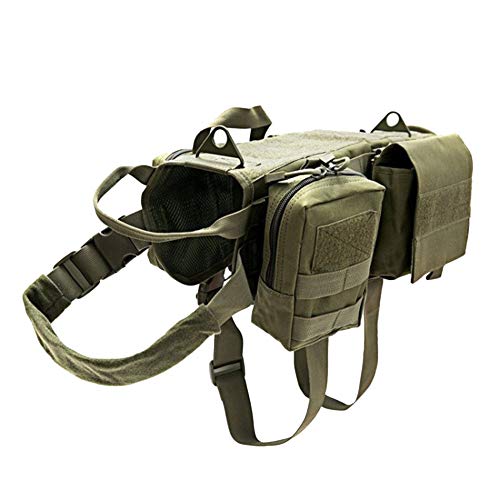 DAIHAN Taktisches Hundegeschirr, Molle Trainingsweste,Verstellbar, Outdoor-Trainingsgeschirr mit 3 abnehmbaren Taschen, taktisches Hundegeschirr Army L von DAIHAN