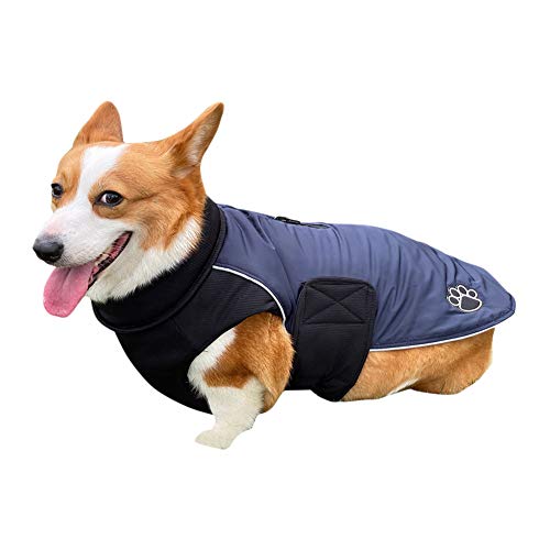 DAIHAN Warme Hundekleidung Winter Hundemantel Jacke mit Gurtloch Outdoor Sport wasserdichte Hundekleidung Outfit Weste für Kleine Mittelgroße Hunde,Marine,3XL von DAIHAN