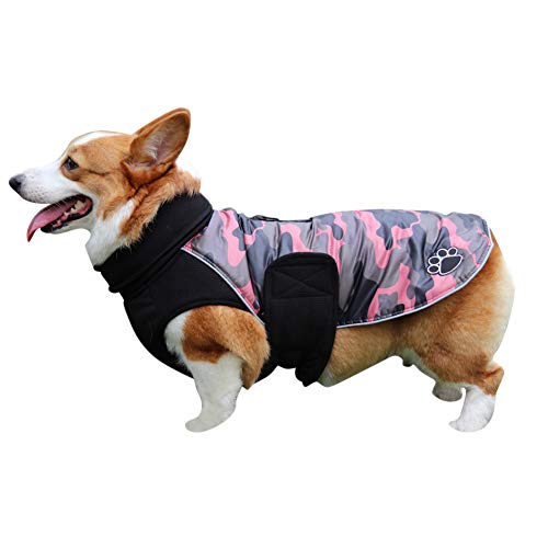 DAIHAN Warme Hundekleidung Winter Hundemantel Jacke mit Gurtloch Outdoor Sport wasserdichte Hundekleidung Outfit Weste für Kleine Mittelgroße Hunde,Pink,3XL von DAIHAN