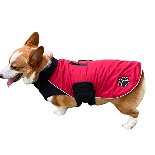 DAIHAN Warme Hundekleidung Winter Hundemantel Jacke mit Gurtloch Outdoor Sport wasserdichte Hundekleidung Outfit Weste für Kleine Mittelgroße Hunde,Rot,S von DAIHAN