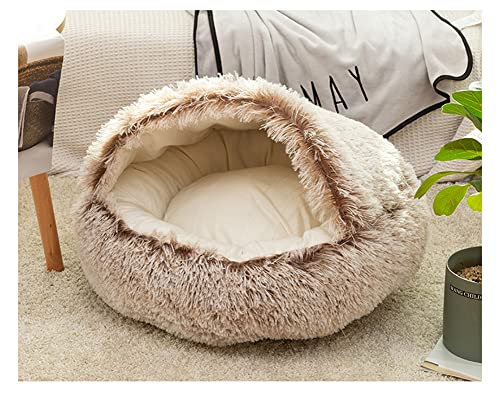 DAIHAN Halb umgeben Katzenkissenbett Katzenbett mit Kapuze, Katzenhöhle Plüsch Rundes Donut-Haustierbett Tierbett Hundebett Warm Flauschiges Cave Kuscheliger Schlafsack rutschfeste Innenschlafbett von DAIHAN