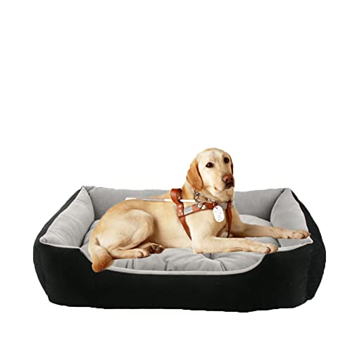 DAIHAN Hundebett, Hundekissen, Hundekorb, Bezug Abnehmbar und Waschbar, für Kleine Hunde Katzen, Rechteckiges Haustierbett rutschfest Waschbar Hundebetten,Schwarz,4XL(110x83x16cm) von DAIHAN