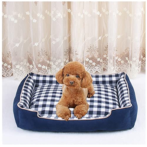 DAIHAN Hundebett, Hundekorb mit Wendekissen Mittelgroße Gemütliches Hundesofa Hundekissen Hundematte Rechteckiges Haustierbett,Blau2,L(70x57x15cm) von DAIHAN