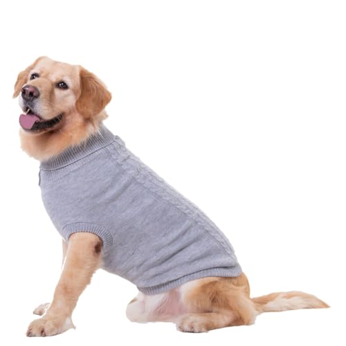 Hundepullover, Winter Warmer Hundepullover Rollkragen Strickpullover Hunde Pullover Weich Hundekleidung Hundepulli Hund Kleidung für Kleine Mittelgroße und Große Hunde und Katzen,Grau,3XL von DAIHAN