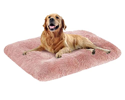 Plüsch Hundebett Weiche Warme Haustier bett Hundematte Tierbett - Waschbare Hunde kissen Hundedecke Schlafenauflage-Kunstpelzkissen Schlafmatte mit rutschfester für Cage Zwinger 1Pink XL: 122*83cm von DAIHAN