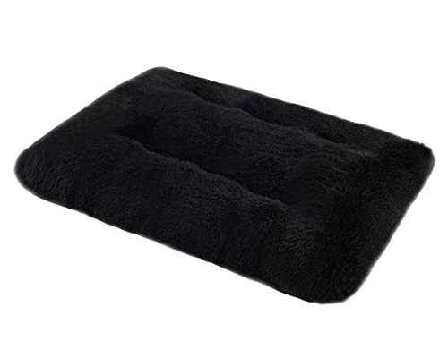 Plüsch Hundebett Weiche Warme Haustier bett Hundematte Tierbett - Waschbare Hunde kissen Hundedecke Schlafenauflage-Kunstpelzkissen Schlafmatte mit rutschfester für Cage Zwinger Schwarz L: 109*72cm von DAIHAN