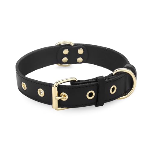 DAIHAQIKO Hundehalsband, klassisches Leder-Hundehalsband für große Hunde, mittelgroße Hunde, langlebig, strapazierfähig, verstellbar, für kleine Hunde (Schwarz, S: 38,6 - 48,8 cm Halsumfang) von DAIHAQIKO